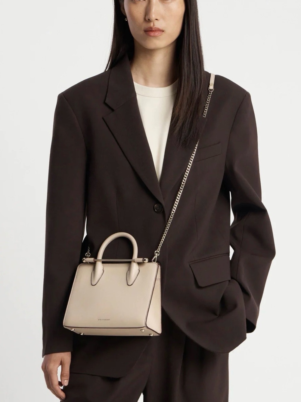 Strathberry Oat Mini Tote with Gold Bar Detail (new in a box with a dust bag) - Picture 12 of 14